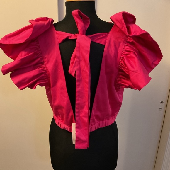 7. NWT Making The Cut Fushcia Pink Ruffle Sleeveless V-Neck Top Size Large - Picture 10 of 12